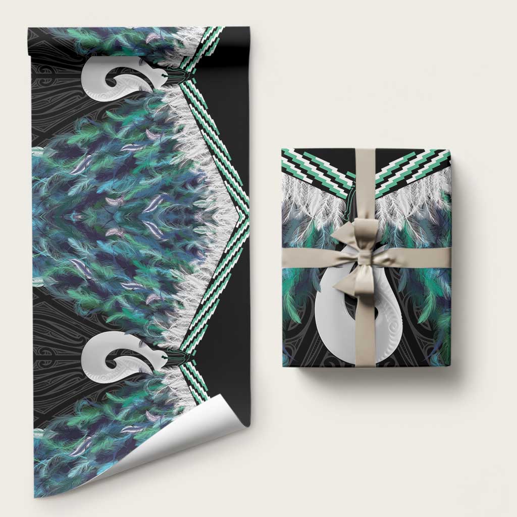 Aotearoa Korowai Motif Wrapping Paper Hei Matau Poutama Maori Pattern LT14 58" × 23" Turquoise - Polynesian Pride