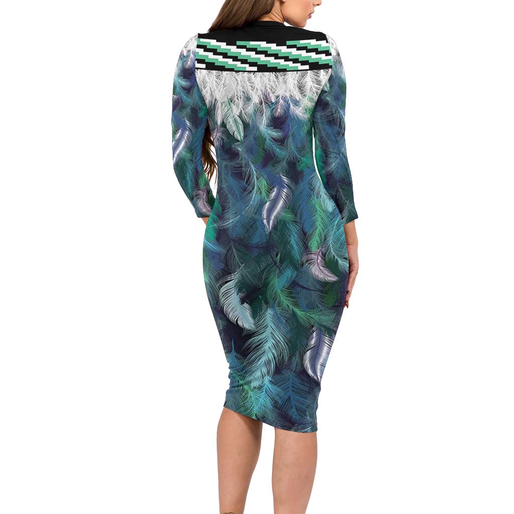 Aotearoa Korowai Motif Family Matching Long Sleeve Bodycon Dress and Hawaiian Shirt Hei Manaia Poutama Maori Pattern LT14 - Polynesian Pride