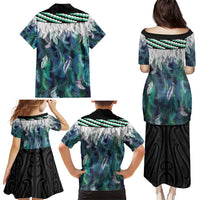 Aotearoa Korowai Motif Family Matching Puletasi and Hawaiian Shirt Hei Manaia Poutama Maori Pattern