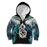 Aotearoa Korowai Motif Kid Hoodie Hei Manaia Poutama Maori Pattern