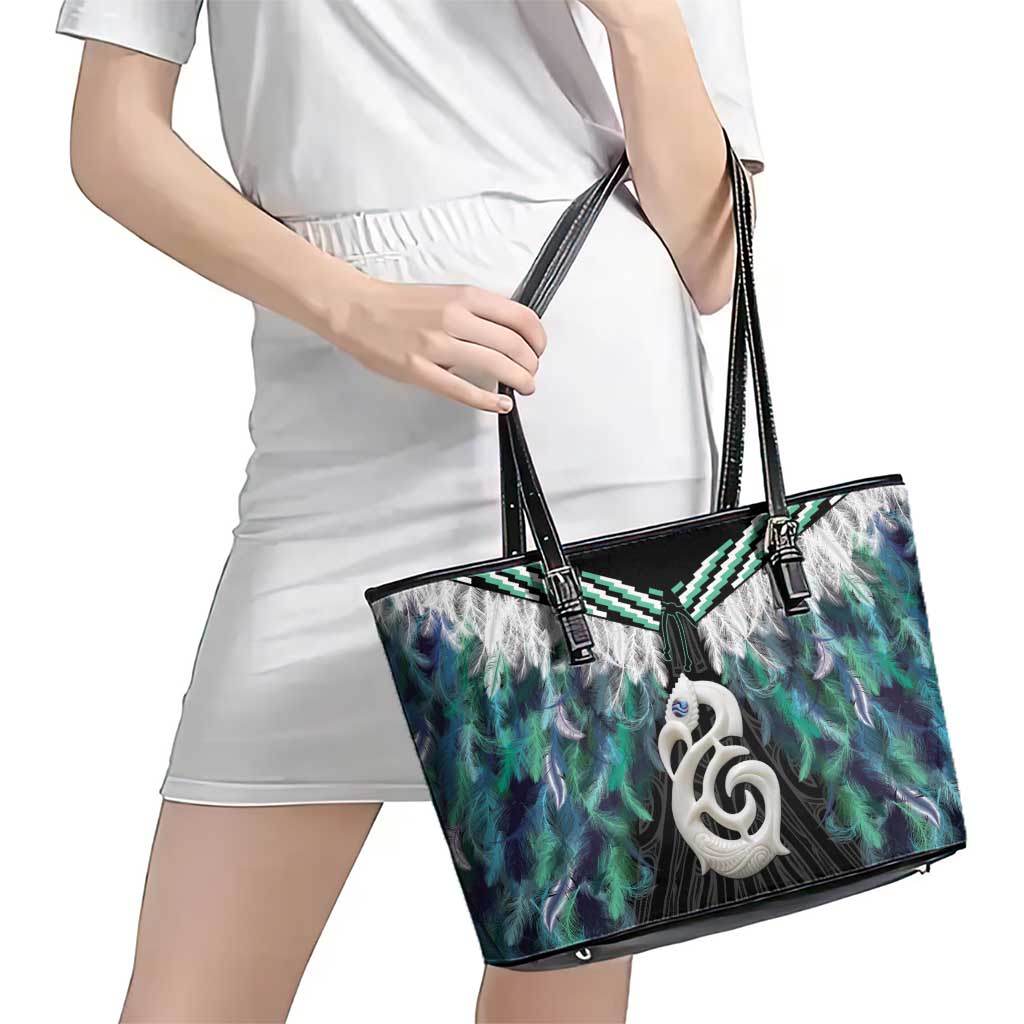 Aotearoa Korowai Motif Leather Tote Bag Hei Manaia Poutama Maori Pattern