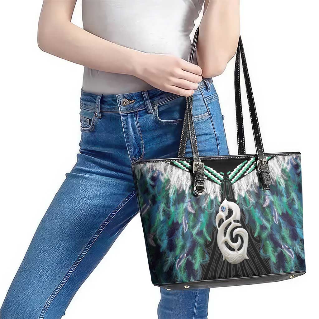 Aotearoa Korowai Motif Leather Tote Bag Hei Manaia Poutama Maori Pattern