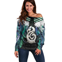 Aotearoa Korowai Motif Off Shoulder Sweater Hei Manaia Poutama Maori Pattern