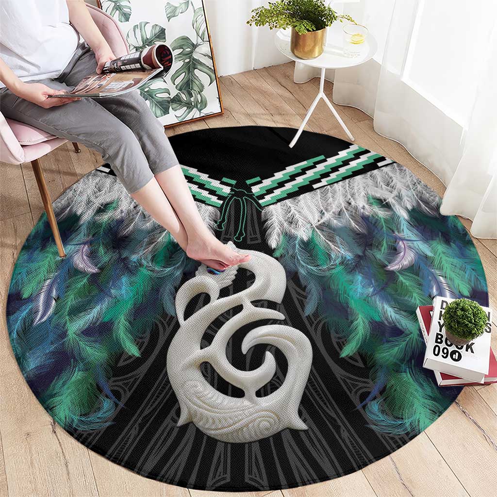 Aotearoa Korowai Motif Round Carpet Hei Manaia Poutama Maori Pattern