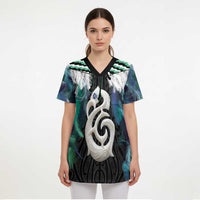 Aotearoa Korowai Motif Scrub Top Hei Manaia Poutama Maori Pattern - Polynesian Pride
