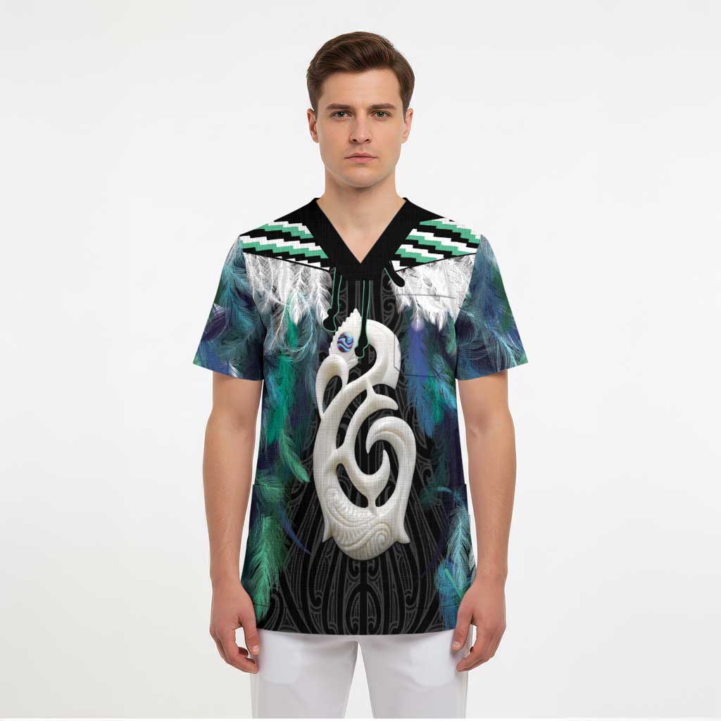 Aotearoa Korowai Motif Scrub Top Hei Manaia Poutama Maori Pattern - Polynesian Pride