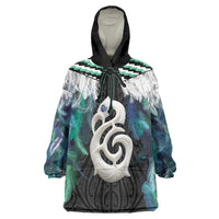 Aotearoa Korowai Motif Wearable Blanket Hoodie Hei Manaia Poutama Maori Pattern