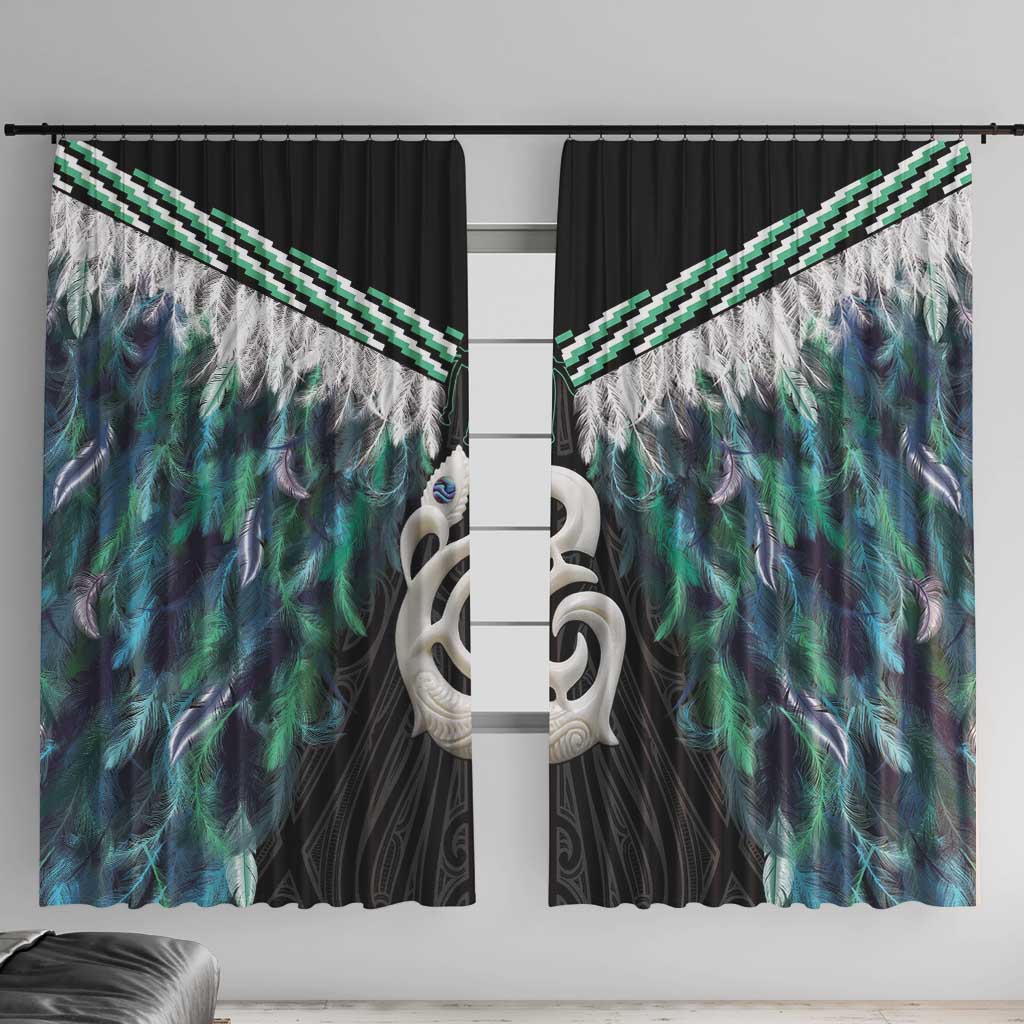 Aotearoa Korowai Motif Window Curtain Hei Manaia Poutama Maori Pattern LT14 With Hooks Turquoise - Polynesian Pride