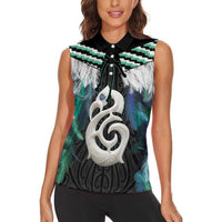Aotearoa Korowai Motif Women Sleeveless Polo Shirt Hei Manaia Poutama Maori Pattern