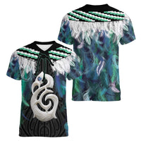 Aotearoa Korowai Motif Women V-Neck T-Shirt Hei Manaia Poutama Maori Pattern