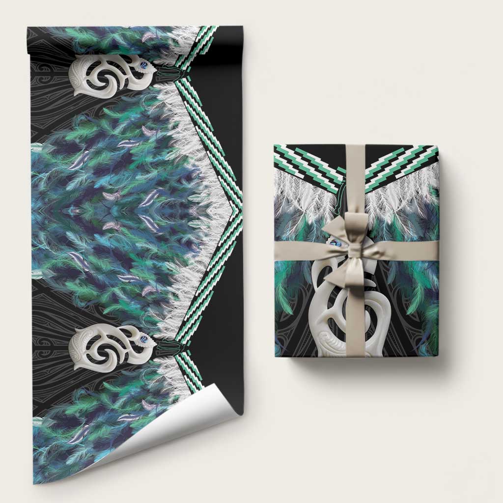 Aotearoa Korowai Motif Wrapping Paper Hei Manaia Poutama Maori Pattern LT14 58" × 23" Turquoise - Polynesian Pride