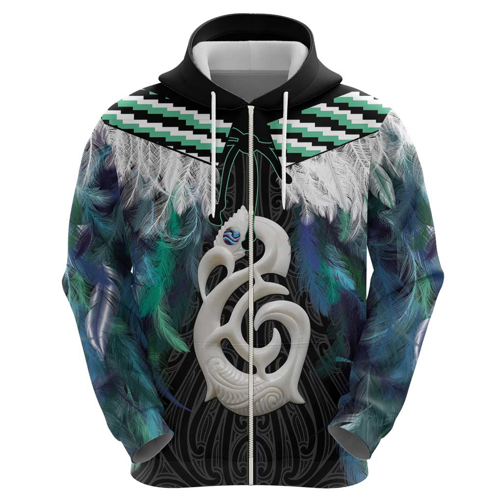 Aotearoa Korowai Motif Zip Hoodie Hei Manaia Poutama Maori Pattern