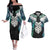 Aotearoa Korowai Motif Couples Matching Off The Shoulder Long Sleeve Dress and Hawaiian Shirt Maori Wheku Poutama