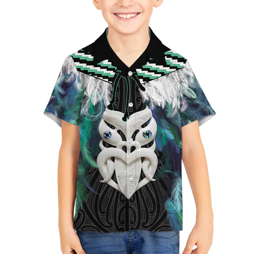 Aotearoa Korowai Motif Family Matching Long Sleeve Bodycon Dress and Hawaiian Shirt Maori Wheku Poutama LT14 Son's Shirt Turquoise - Polynesian Pride