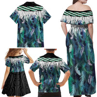 Aotearoa Korowai Motif Family Matching Off Shoulder Maxi Dress and Hawaiian Shirt Maori Wheku Poutama