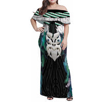 Aotearoa Korowai Motif Family Matching Off Shoulder Maxi Dress and Hawaiian Shirt Maori Wheku Poutama