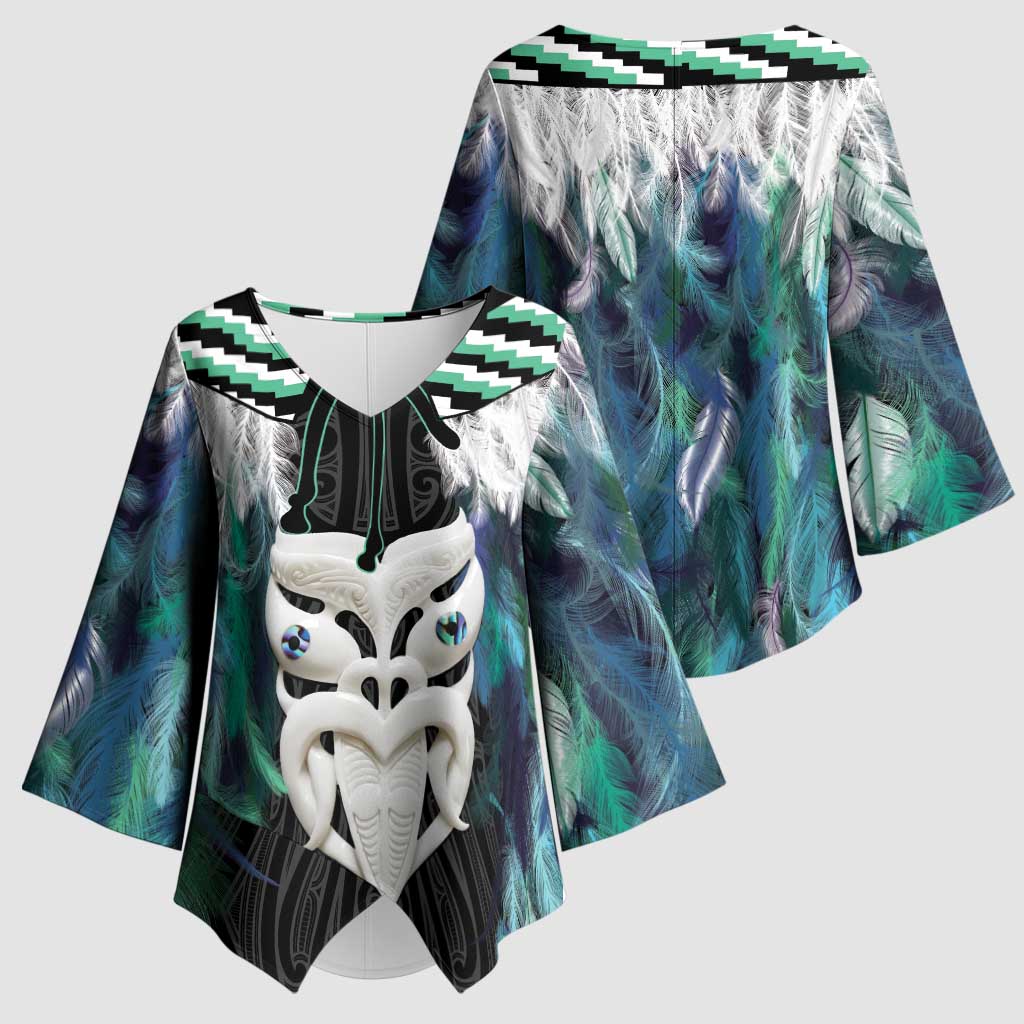Aotearoa Korowai Motif Kimono Sleeve Blouse Maori Wheku Poutama - Polynesian Pride