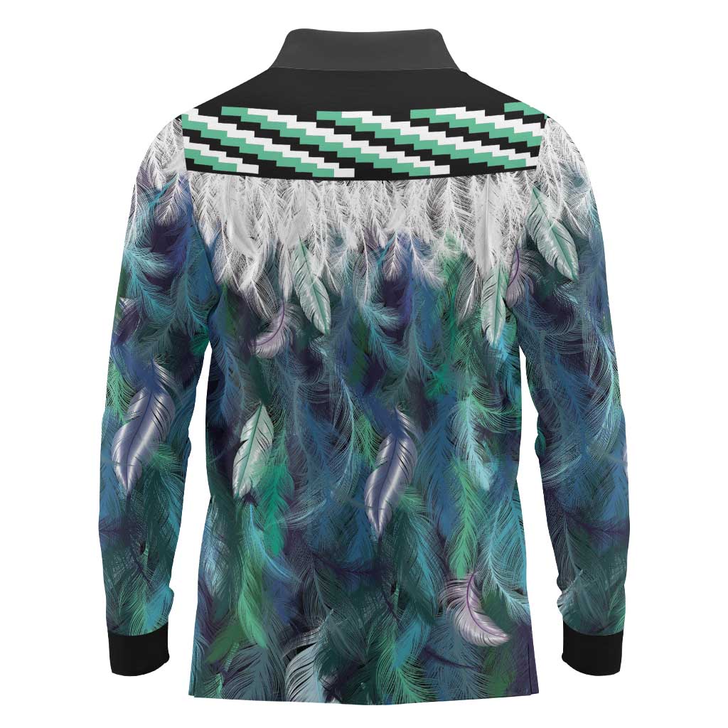 Aotearoa Korowai Motif Long Sleeve Polo Shirt Maori Wheku Poutama