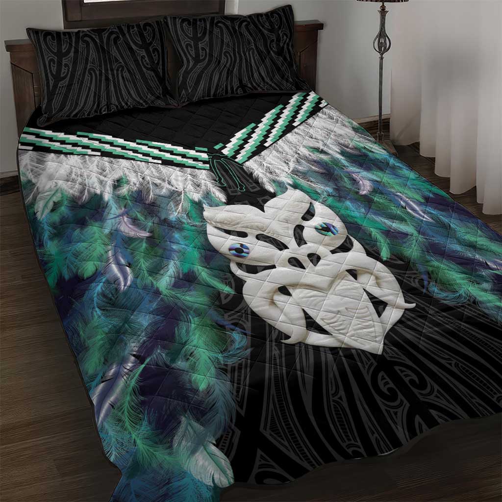 Aotearoa Korowai Motif Quilt Bed Set Maori Wheku Poutama LT14 Turquoise - Polynesian Pride