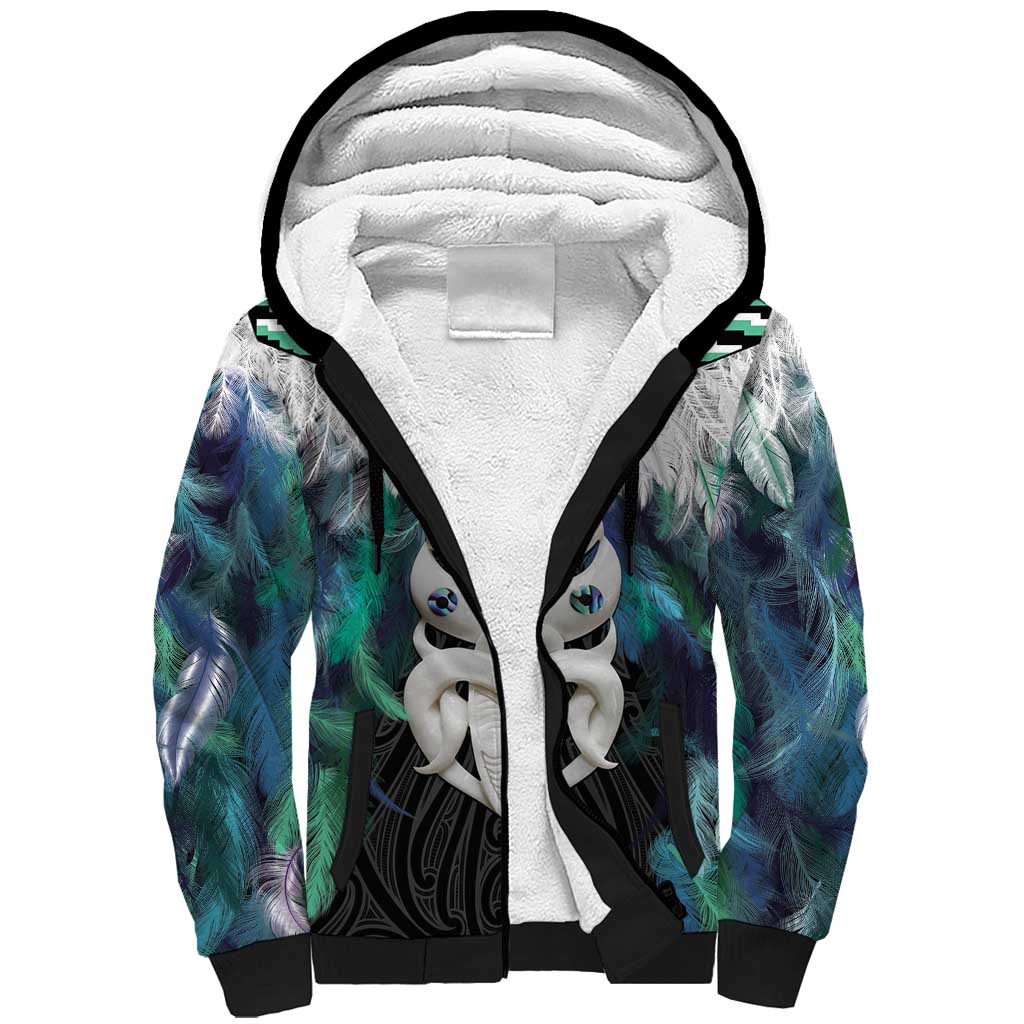 Aotearoa Korowai Motif Sherpa Hoodie Maori Wheku Poutama