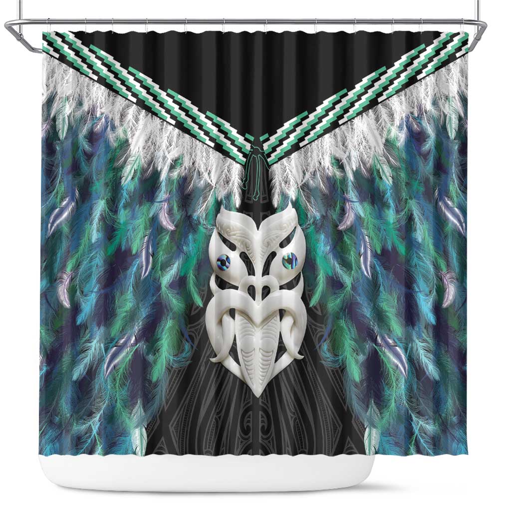 Aotearoa Korowai Motif Shower Curtain Maori Wheku Poutama LT14 Turquoise - Polynesian Pride