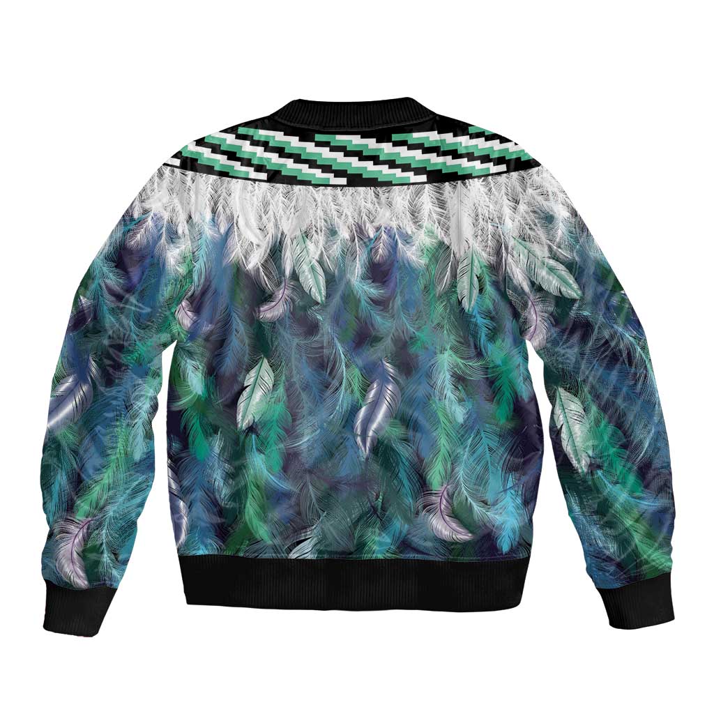 Aotearoa Korowai Motif Sleeve Zip Bomber Jacket Maori Wheku Poutama