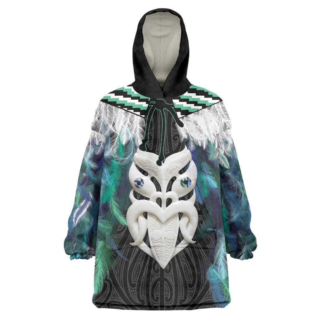 Aotearoa Korowai Motif Wearable Blanket Hoodie Maori Wheku Poutama LT14 One Size Turquoise - Polynesian Pride