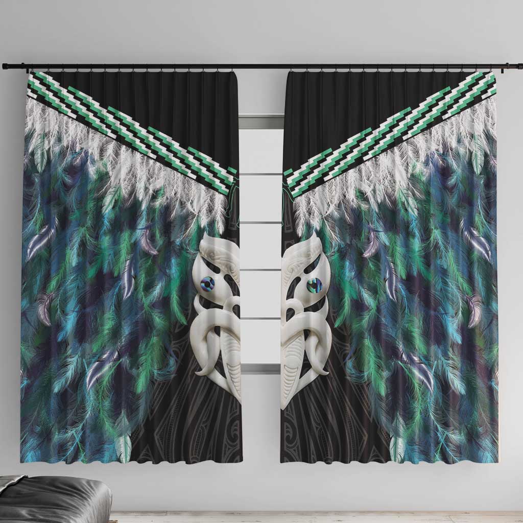 Aotearoa Korowai Motif Window Curtain Maori Wheku Poutama LT14 With Hooks Turquoise - Polynesian Pride