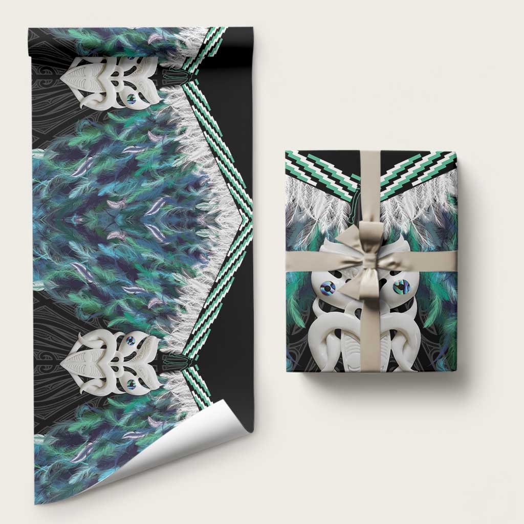 Aotearoa Korowai Motif Wrapping Paper Maori Wheku Poutama LT14 58" × 23" Turquoise - Polynesian Pride