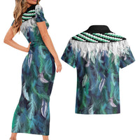 Aotearoa Korowai Motif Couples Matching Short Sleeve Bodycon Dress and Hawaiian Shirt Maori Tane Poutama LT14 - Polynesian Pride