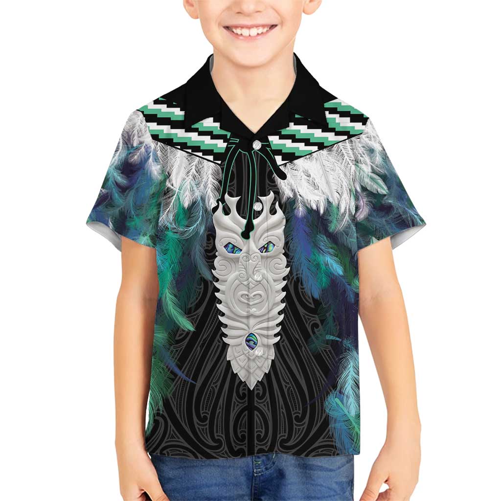 Aotearoa Korowai Motif Family Matching Long Sleeve Bodycon Dress and Hawaiian Shirt Maori Tane Poutama LT14 Son's Shirt Turquoise - Polynesian Pride