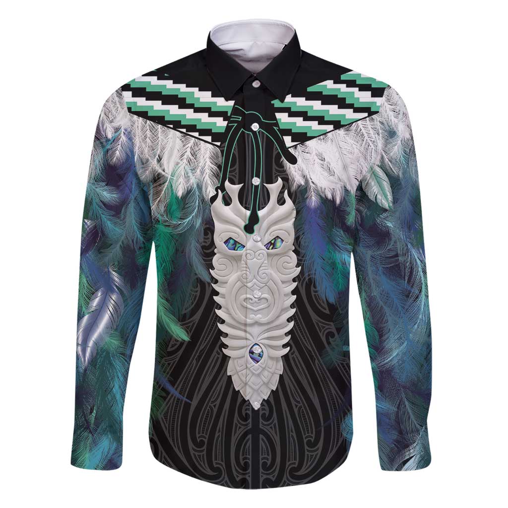Aotearoa Korowai Motif Family Matching Mermaid Dress and Hawaiian Shirt Maori Tane Poutama LT14 Dad's Shirt - Long Sleeve Turquoise - Polynesian Pride