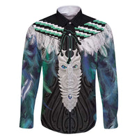Aotearoa Korowai Motif Family Matching Mermaid Dress and Hawaiian Shirt Maori Tane Poutama LT14 Dad's Shirt - Long Sleeve Turquoise - Polynesian Pride