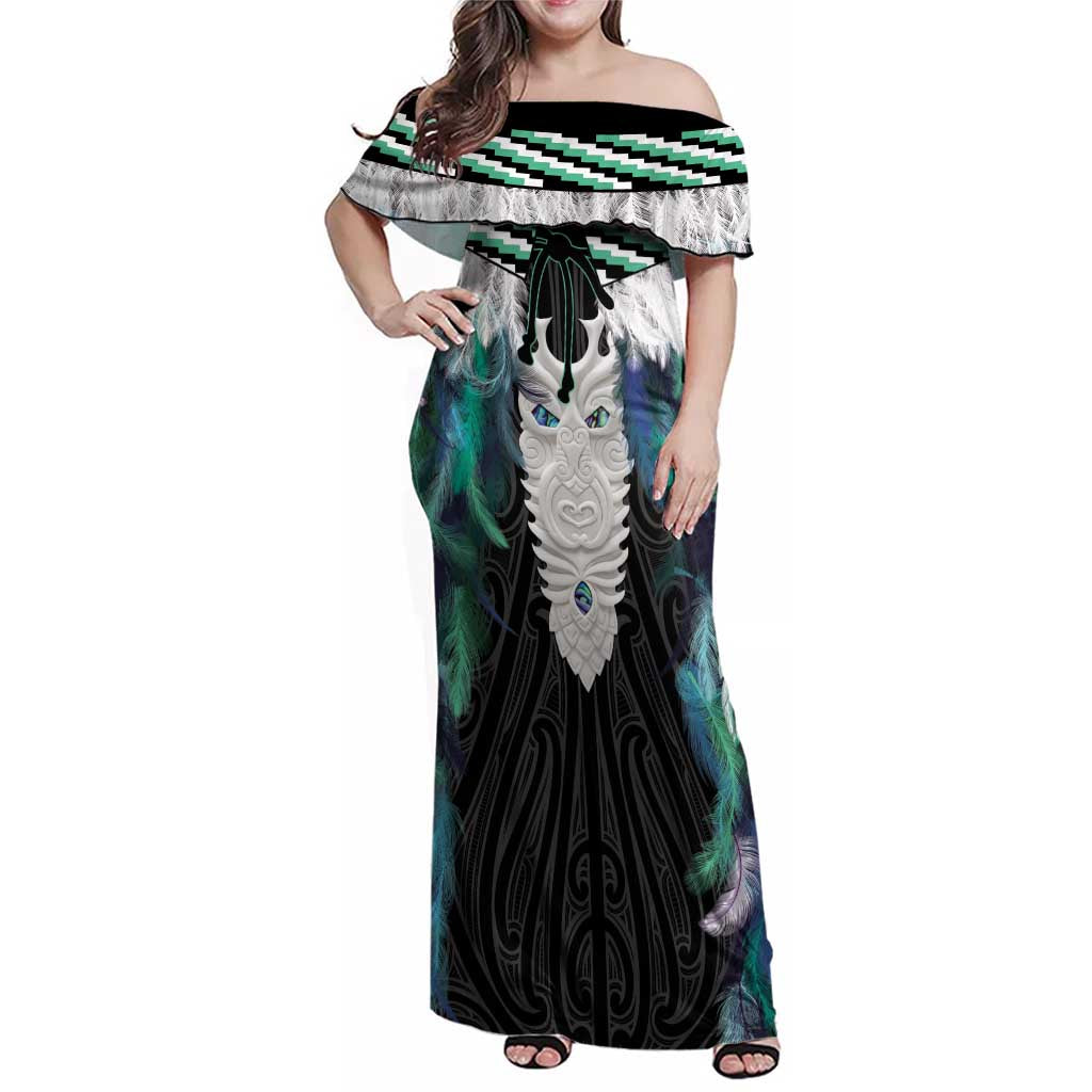 Aotearoa Korowai Motif Family Matching Off Shoulder Maxi Dress and Hawaiian Shirt Maori Tane Poutama