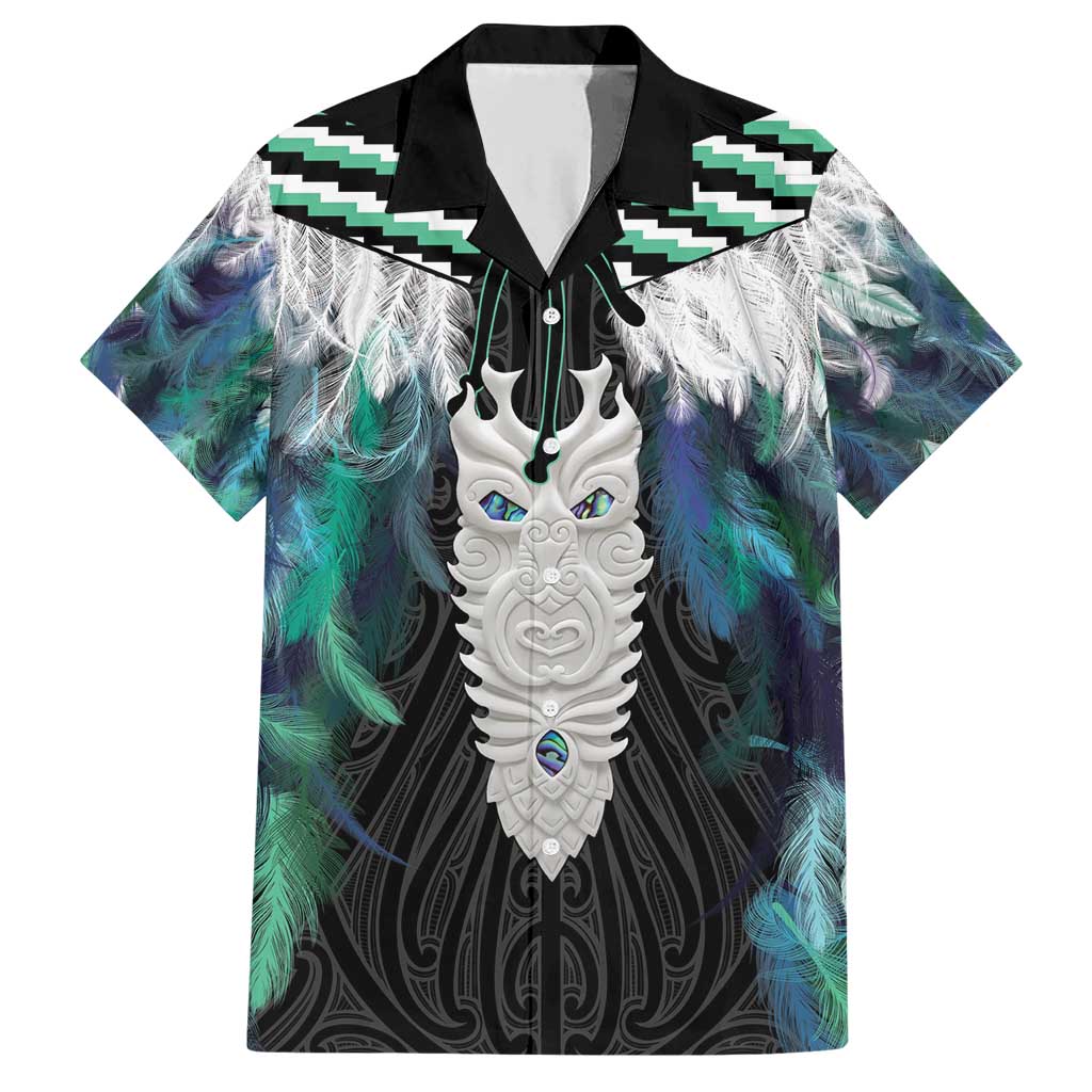 Aotearoa Korowai Motif Family Matching Short Sleeve Bodycon Dress and Hawaiian Shirt Maori Tane Poutama LT14 Dad's Shirt - Short Sleeve Turquoise - Polynesian Pride