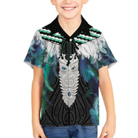 Aotearoa Korowai Motif Family Matching Short Sleeve Bodycon Dress and Hawaiian Shirt Maori Tane Poutama LT14 Son's Shirt Turquoise - Polynesian Pride