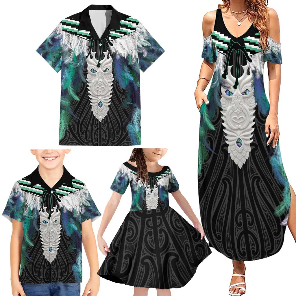 Aotearoa Korowai Motif Family Matching Summer Maxi Dress and Hawaiian Shirt Maori Tane Poutama