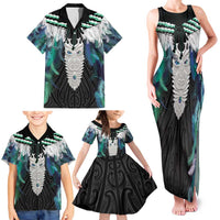 Aotearoa Korowai Motif Family Matching Tank Maxi Dress and Hawaiian Shirt Maori Tane Poutama