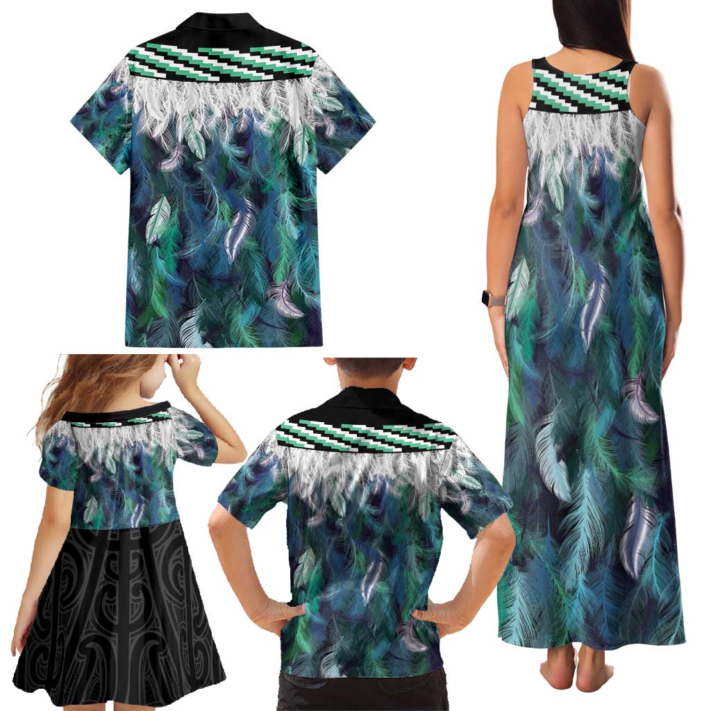 Aotearoa Korowai Motif Family Matching Tank Maxi Dress and Hawaiian Shirt Maori Tane Poutama