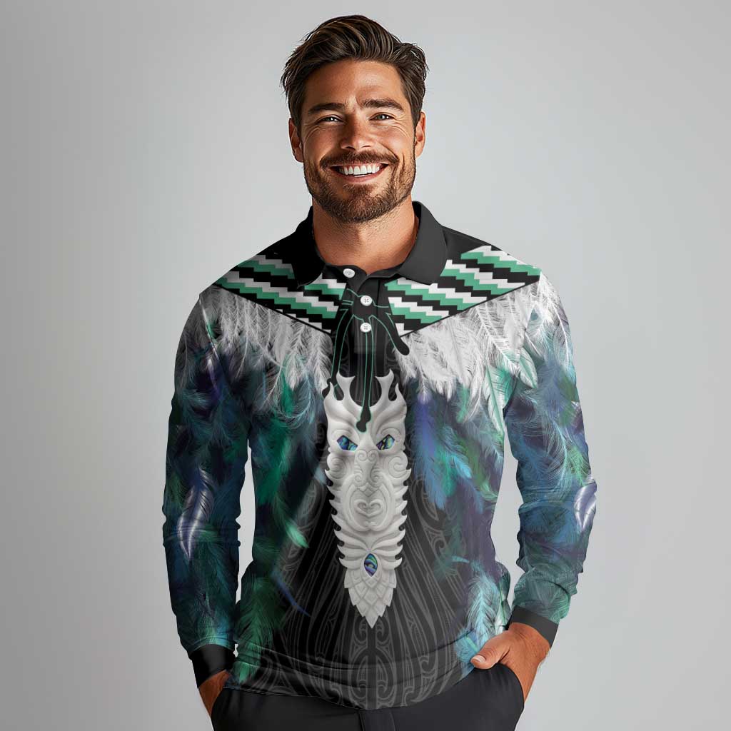 Aotearoa Korowai Motif Long Sleeve Polo Shirt Maori Tane Poutama LT14 - Polynesian Pride