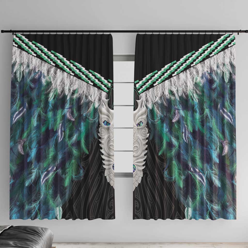 Aotearoa Korowai Motif Window Curtain Maori Tane Poutama LT14 With Hooks Turquoise - Polynesian Pride