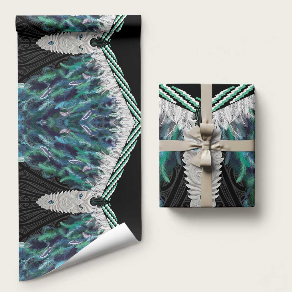 Aotearoa Korowai Motif Wrapping Paper Maori Tane Poutama LT14 58" × 23" Turquoise - Polynesian Pride
