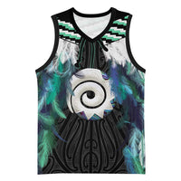 Aotearoa Korowai Motif Basketball Jersey Maori Koru Poutama LT14 Unisex Turquoise - Polynesian Pride