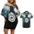 Aotearoa Korowai Motif Couples Matching Off Shoulder Short Dress and Hawaiian Shirt Maori Koru Poutama