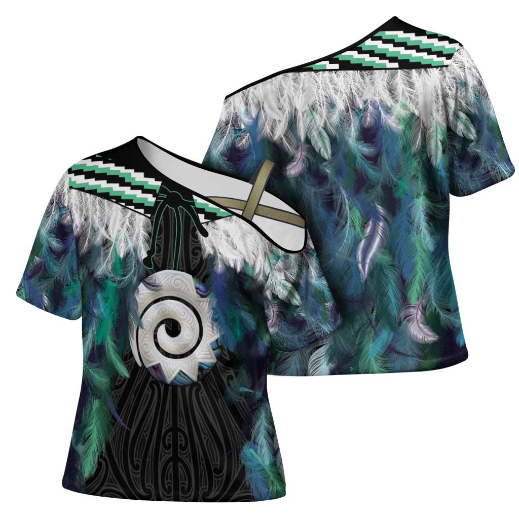 Aotearoa Korowai Motif Cross Shoulder Shirt Maori Koru Poutama LT14 - Polynesian Pride