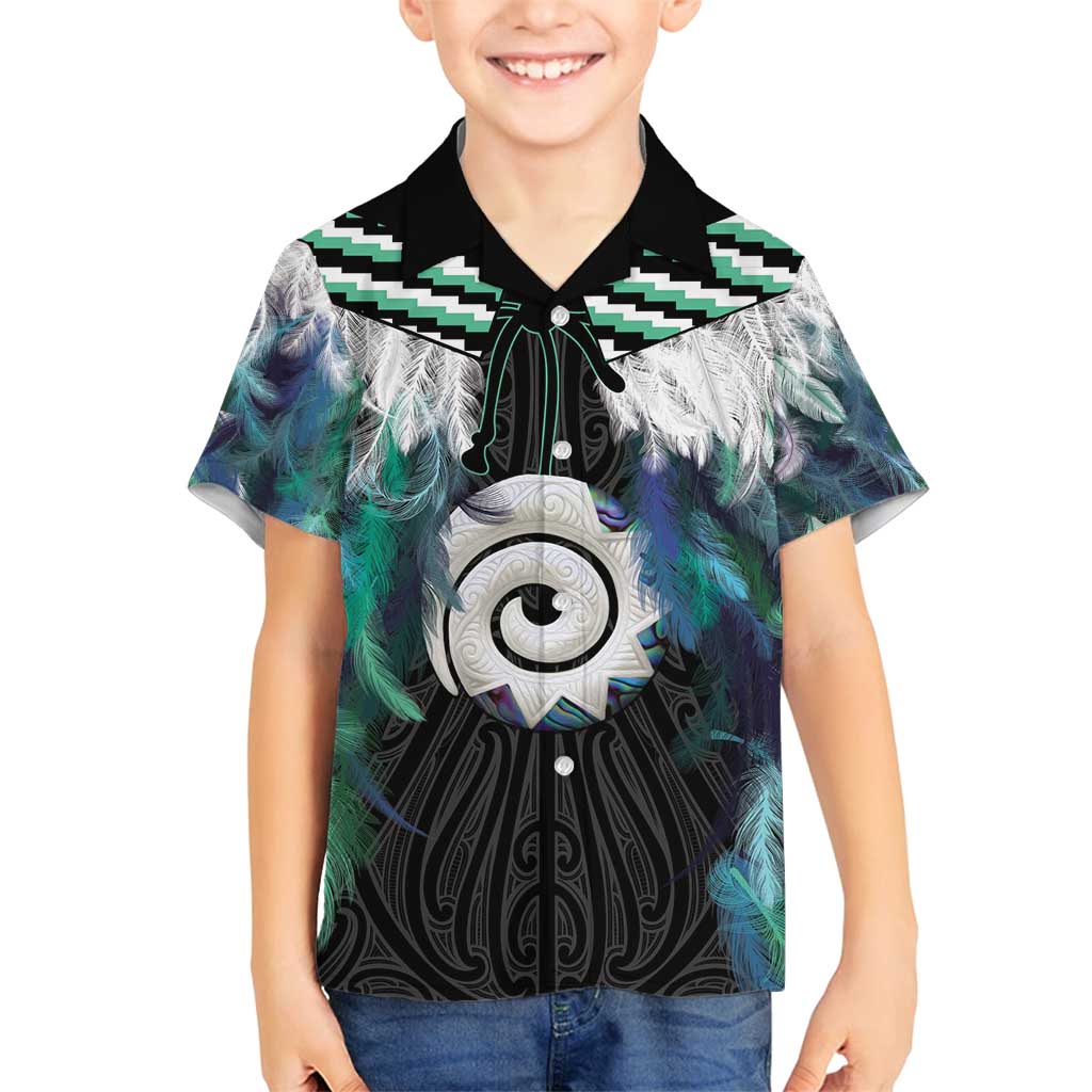 Aotearoa Korowai Motif Family Matching Long Sleeve Bodycon Dress and Hawaiian Shirt Maori Koru Poutama LT14 Son's Shirt Turquoise - Polynesian Pride