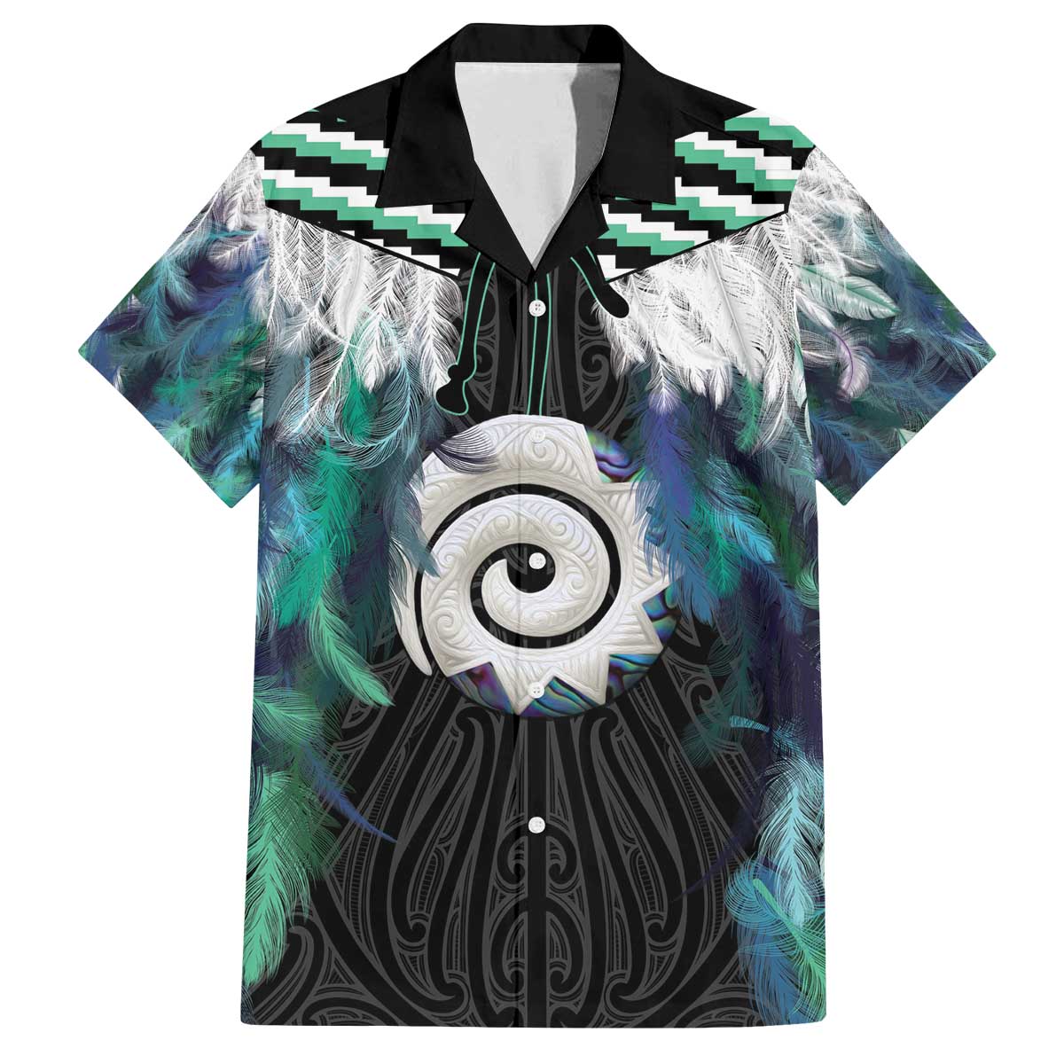 Aotearoa Korowai Motif Family Matching Off The Shoulder Long Sleeve Dress and Hawaiian Shirt Maori Koru Poutama