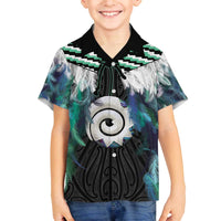 Aotearoa Korowai Motif Family Matching Off The Shoulder Long Sleeve Dress and Hawaiian Shirt Maori Koru Poutama