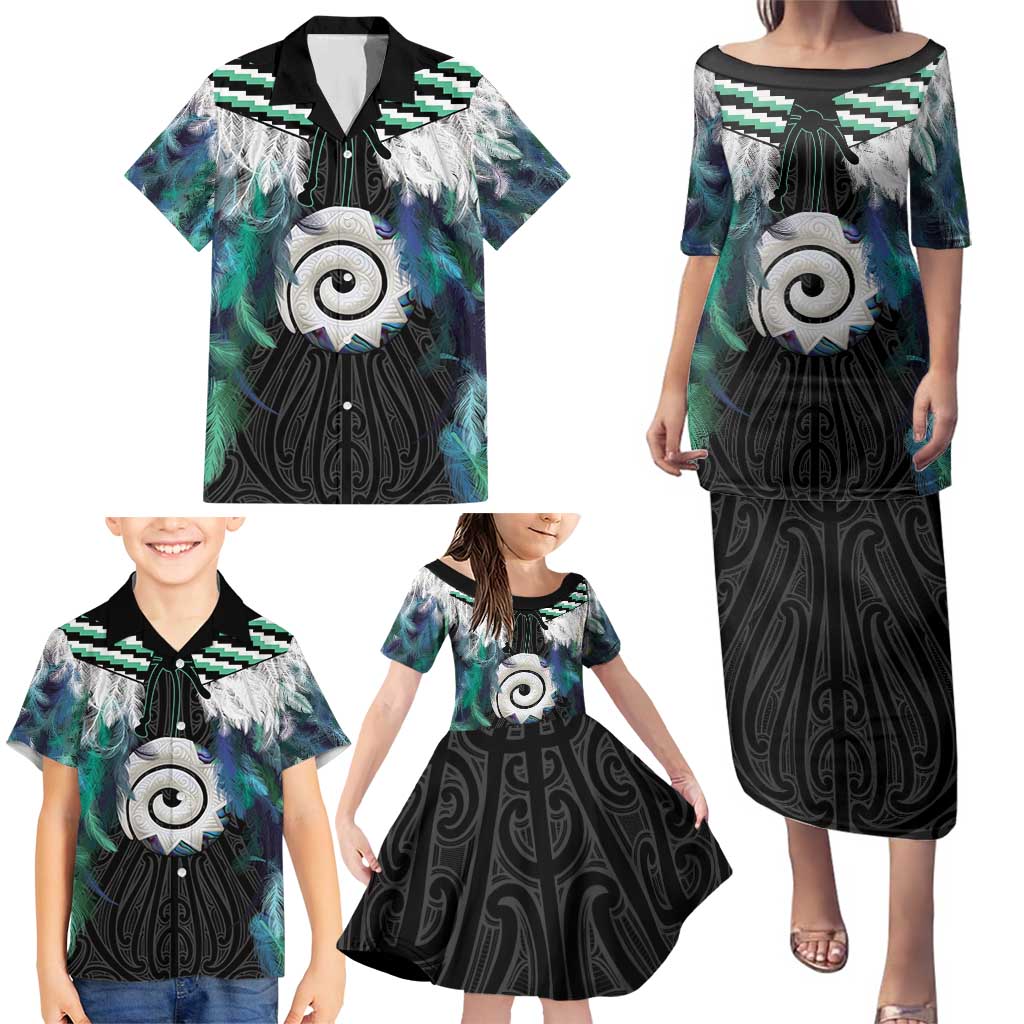 Aotearoa Korowai Motif Family Matching Puletasi and Hawaiian Shirt Maori Koru Poutama