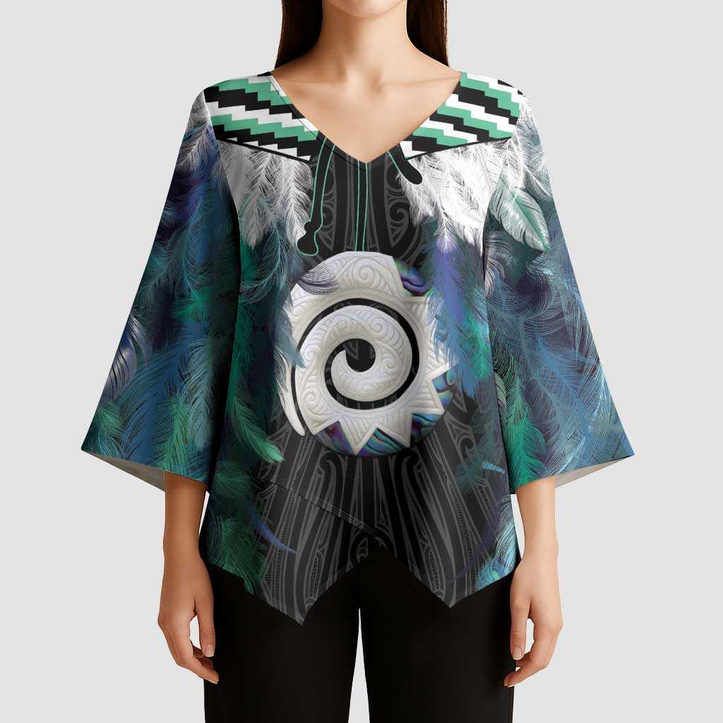 Aotearoa Korowai Motif Kimono Sleeve Blouse Maori Koru Poutama - Polynesian Pride